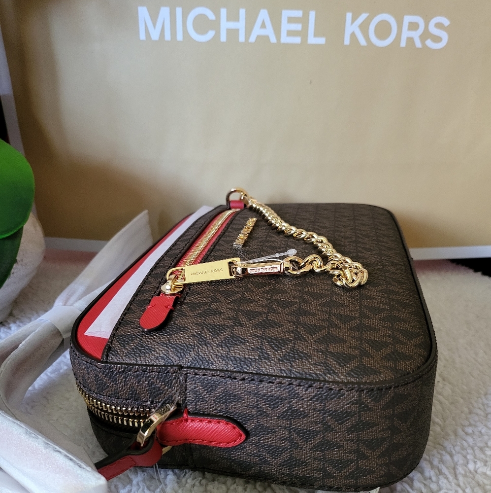 🆕MICHAEL KORS Jet Set LG East West Zip Chain MK Leather Crossbody Bag👜 - Picture 6 of 10